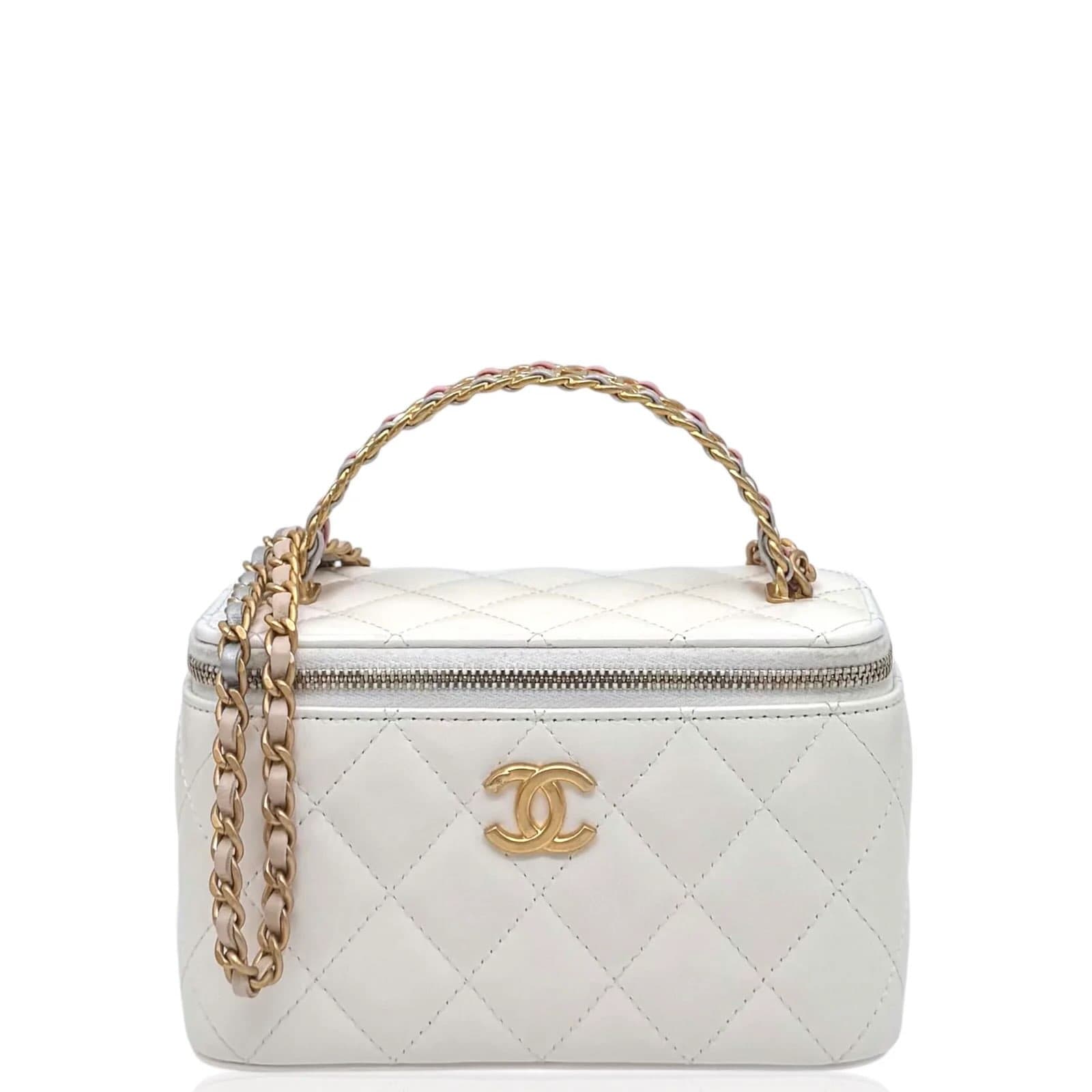 Chanel Vanity Case with Chain — White — view 1