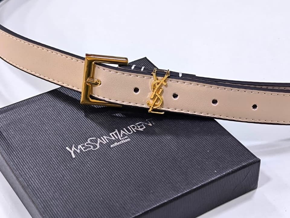 Saint Laurent Monogram Belt — Beige — view 1