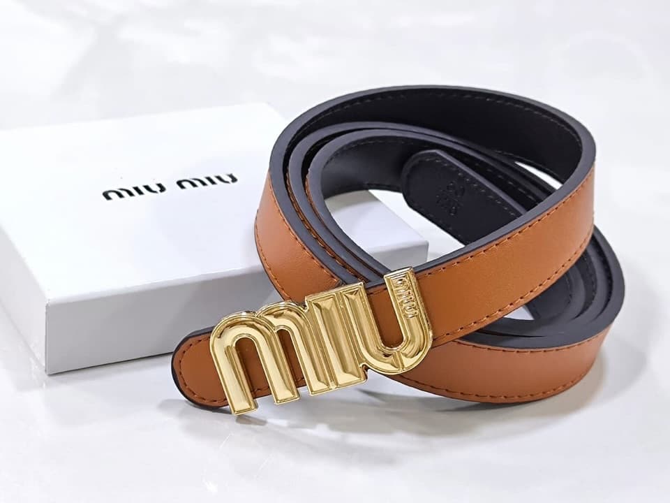 Miu Miu Logo Belt — Tan — view 1
