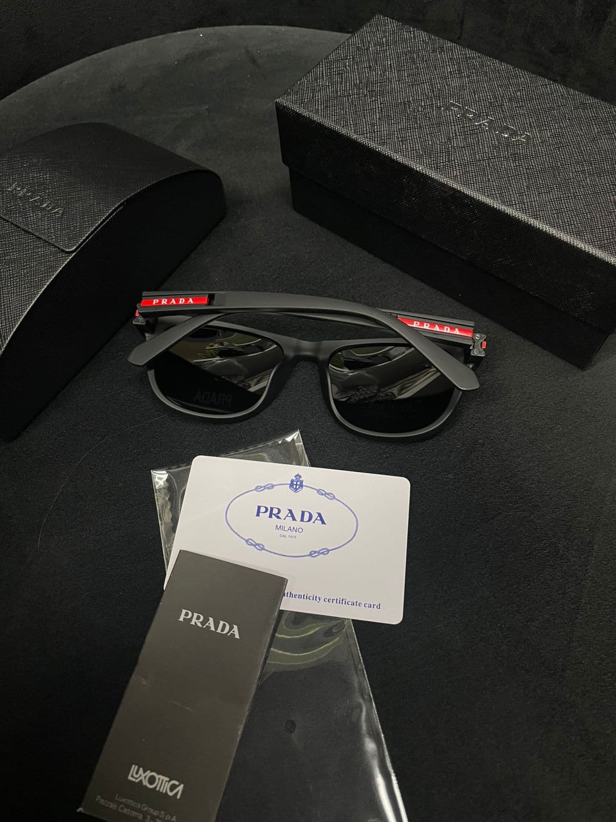 Prada Linea Rossa Polarised Square Sunglasses — Matte Black — view 3