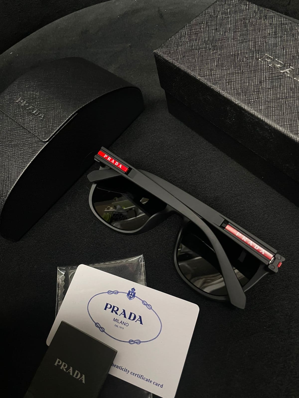 Prada Linea Rossa Polarised Square Sunglasses — Matte Black — view 4