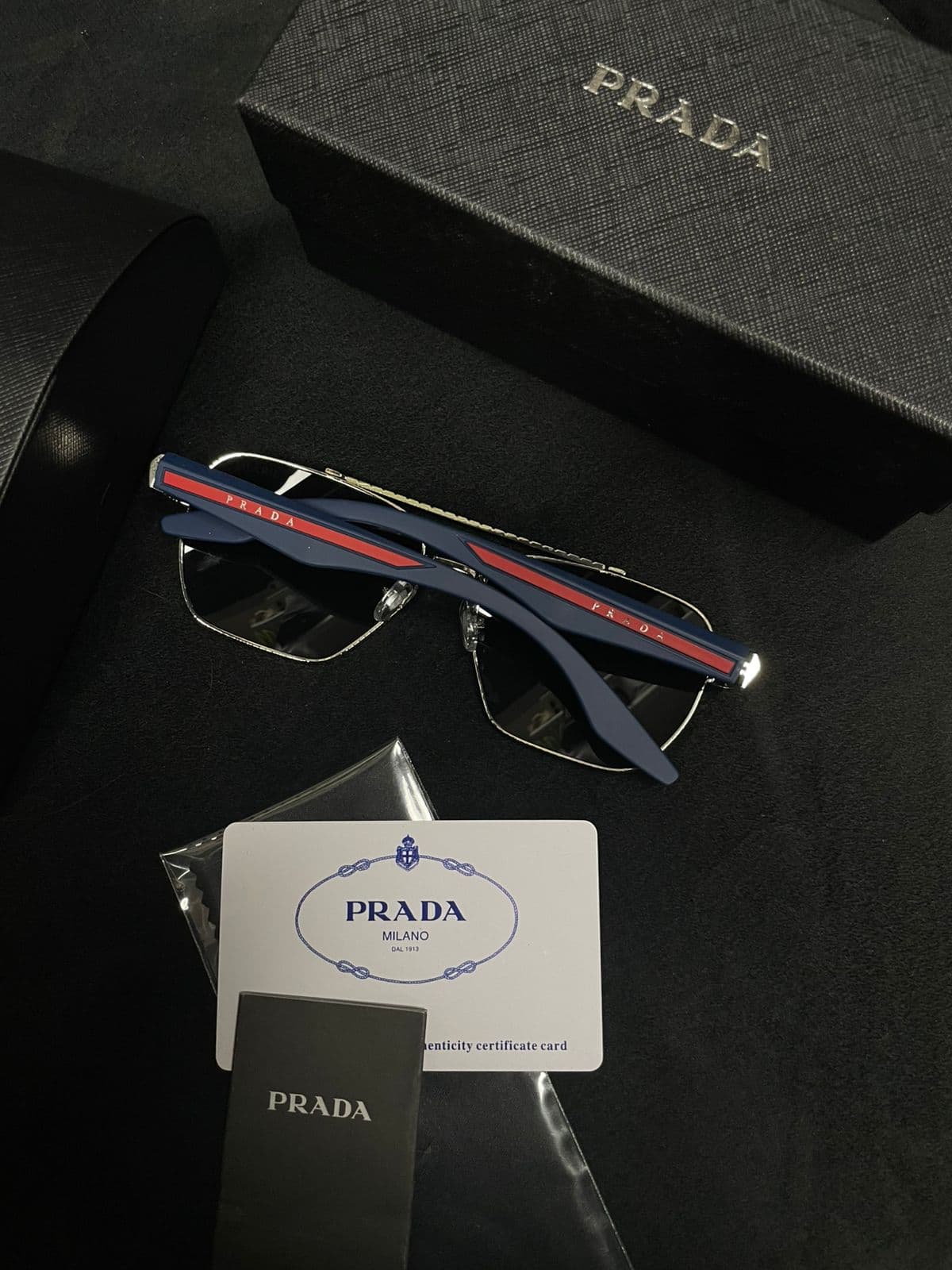 Prada Linea Rossa Navigator Sunglasses — Silver & Navy — view 3