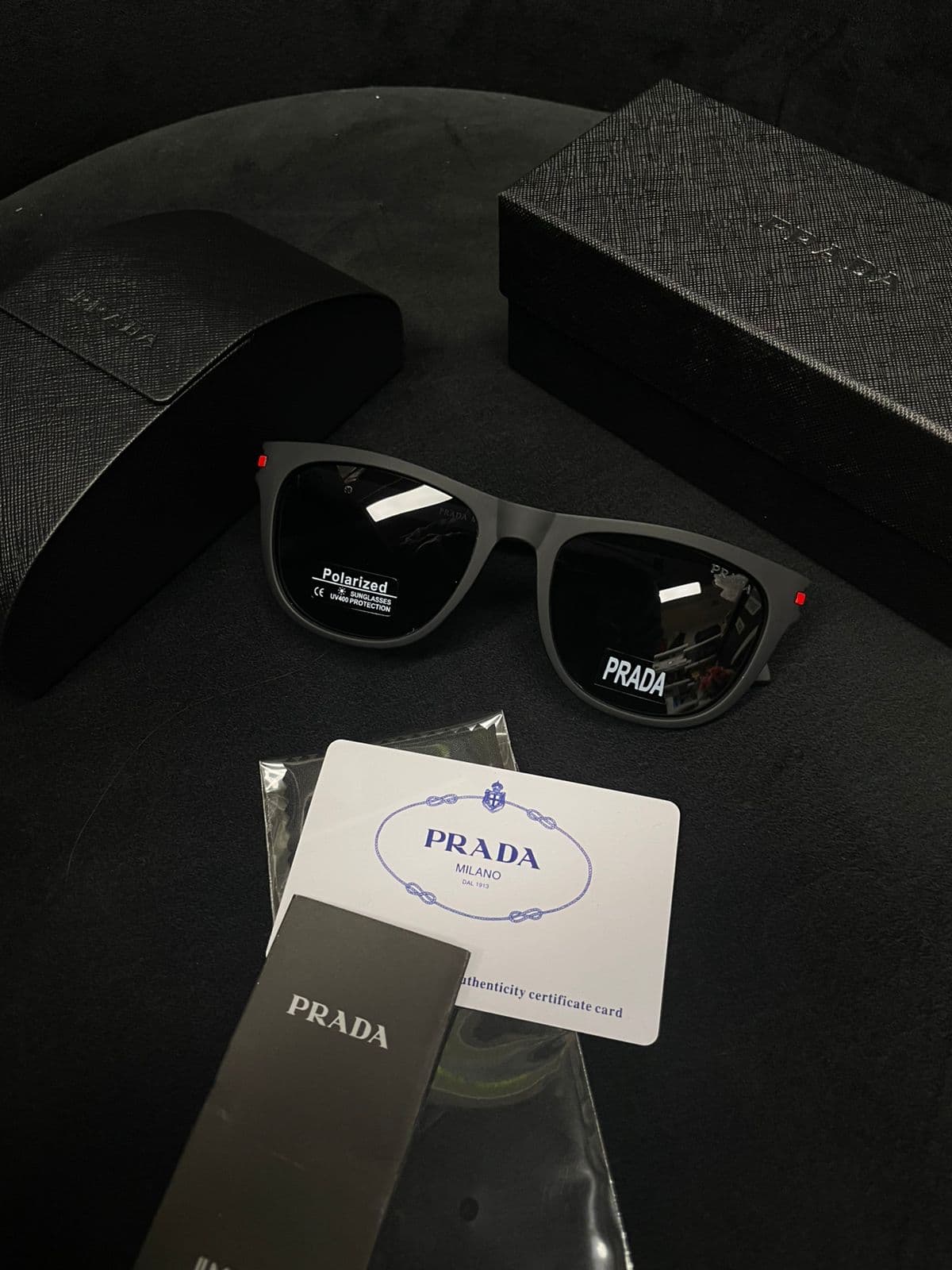 Prada Linea Rossa Polarised Square Sunglasses — Matte Black — view 1