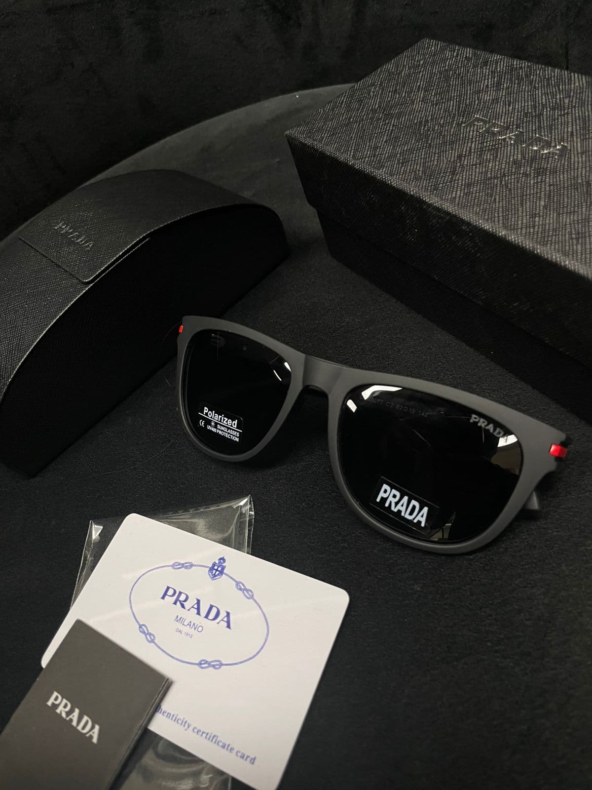 Prada Linea Rossa Polarised Square Sunglasses — Matte Black — view 2