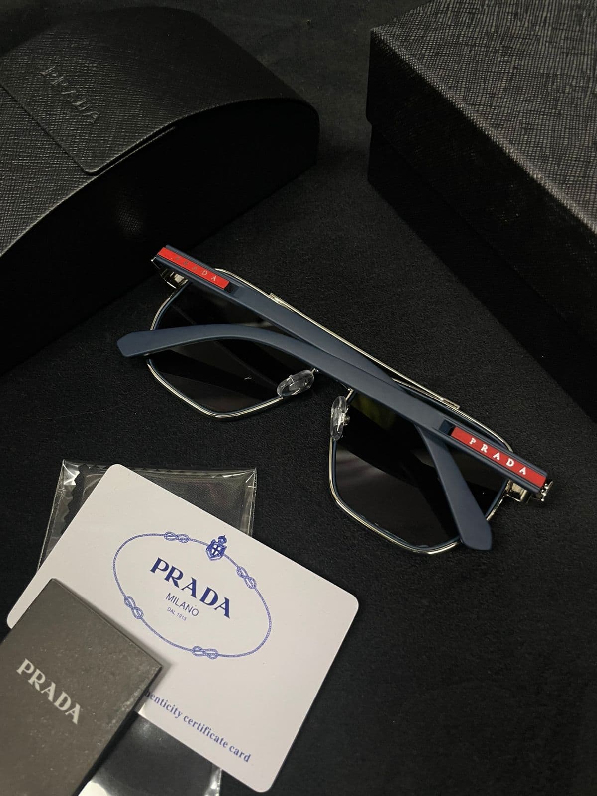 Prada Linea Rossa Navigator Sunglasses — Silver & Navy — view 4